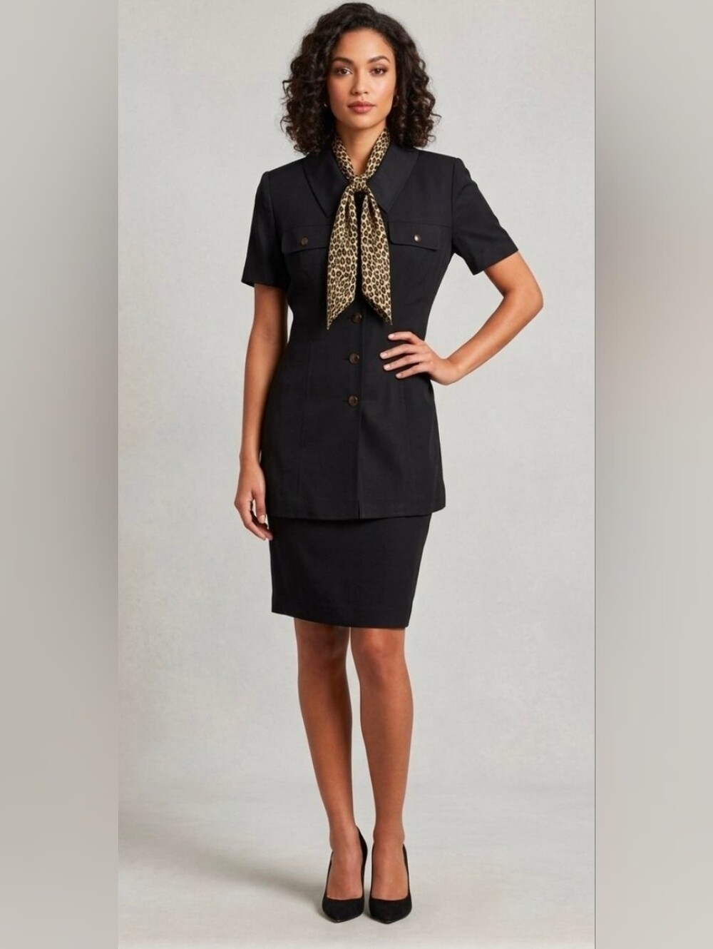 NWT Vintage Jessica Howard Black Silk Dress Set W Scarf Size 10